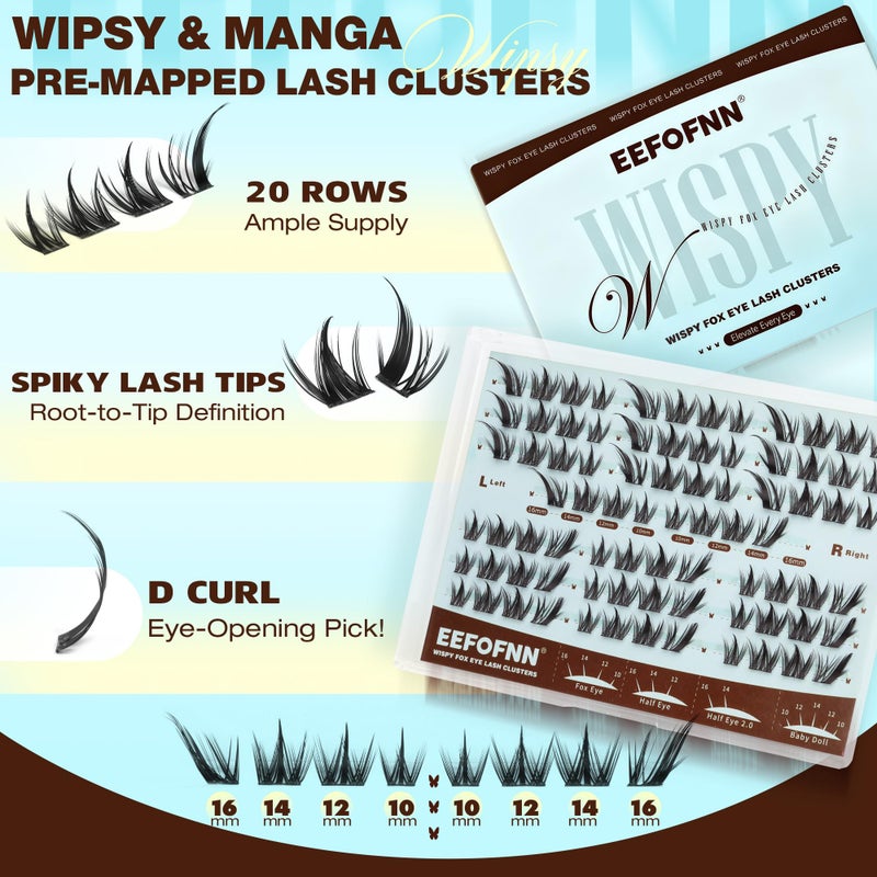 Eefofnn Manga Lash Clusters Wispy Eyelash Clusters Anime Cluster Eyelash Extensions Natural Lash Cluster Fox Eye Individual Lashes Spiky Cluster Lashes DIY Lash Extensions (12-16mm,C Curl) by Eefofnn - Image 3